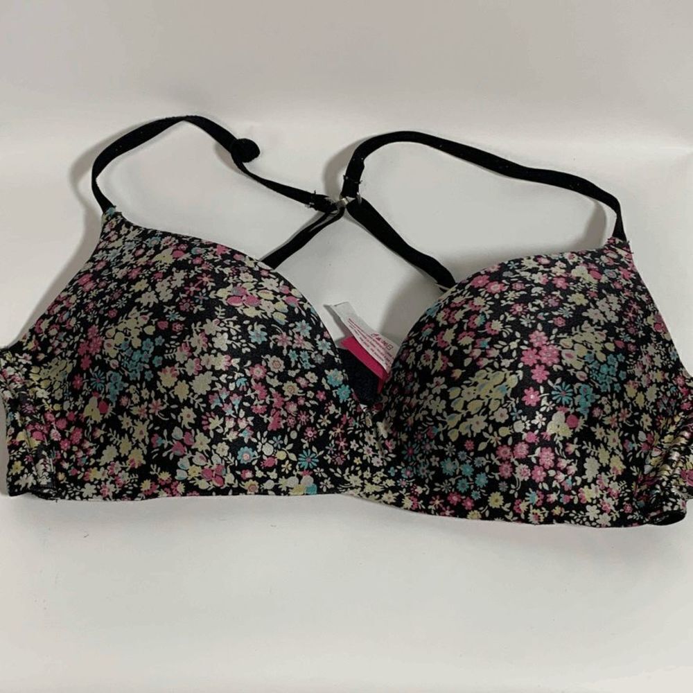 Victoria's Secret Love Pink V Neck Push Up 36B Floral Bra